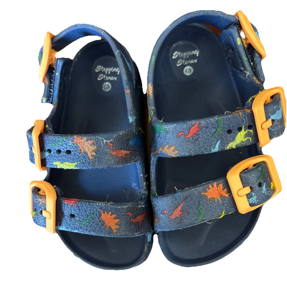 Stepping Stones Kids Dinosaur Sandals Blue Orange Buckle Toddler Size 6
